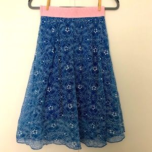 LuLaRoe Lola Skirt XXS Blue White Lace Flowers